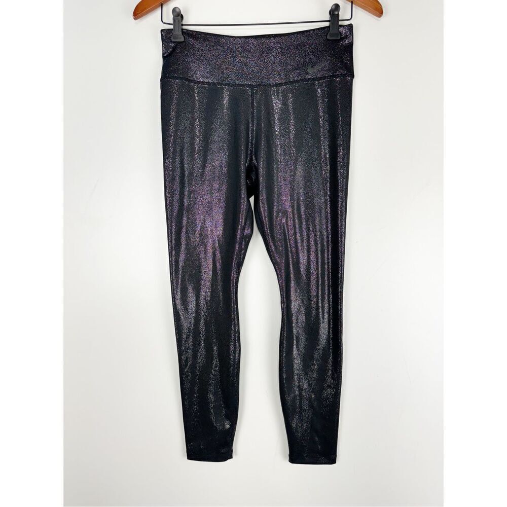 Nike Women's Dri-FIT One Mid Rise Sparkle 7/8 Active Legging Tights Black Medium